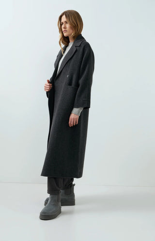 Extra long wool blend coat with oversized fit - Hole Black Melange