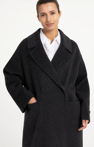 Extra long wool blend coat with oversized fit - Hole Black Melange