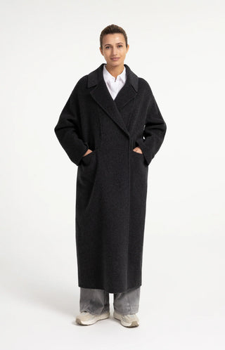 Extra long wool blend coat with oversized fit - Hole Black Melange