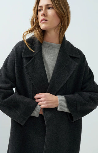 Extra long wool blend coat with oversized fit - Hole Black Melange
