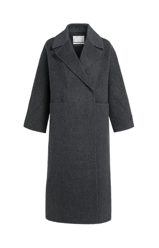 Extra long wool blend coat with oversized fit - Hole Black Melange