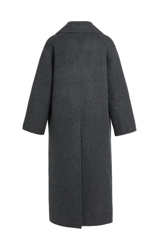 Extra long wool blend coat with oversized fit - Hole Black Melange