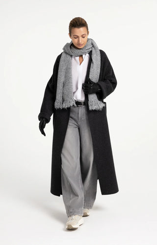 Extra long wool blend coat with oversized fit - Hole Black Melange