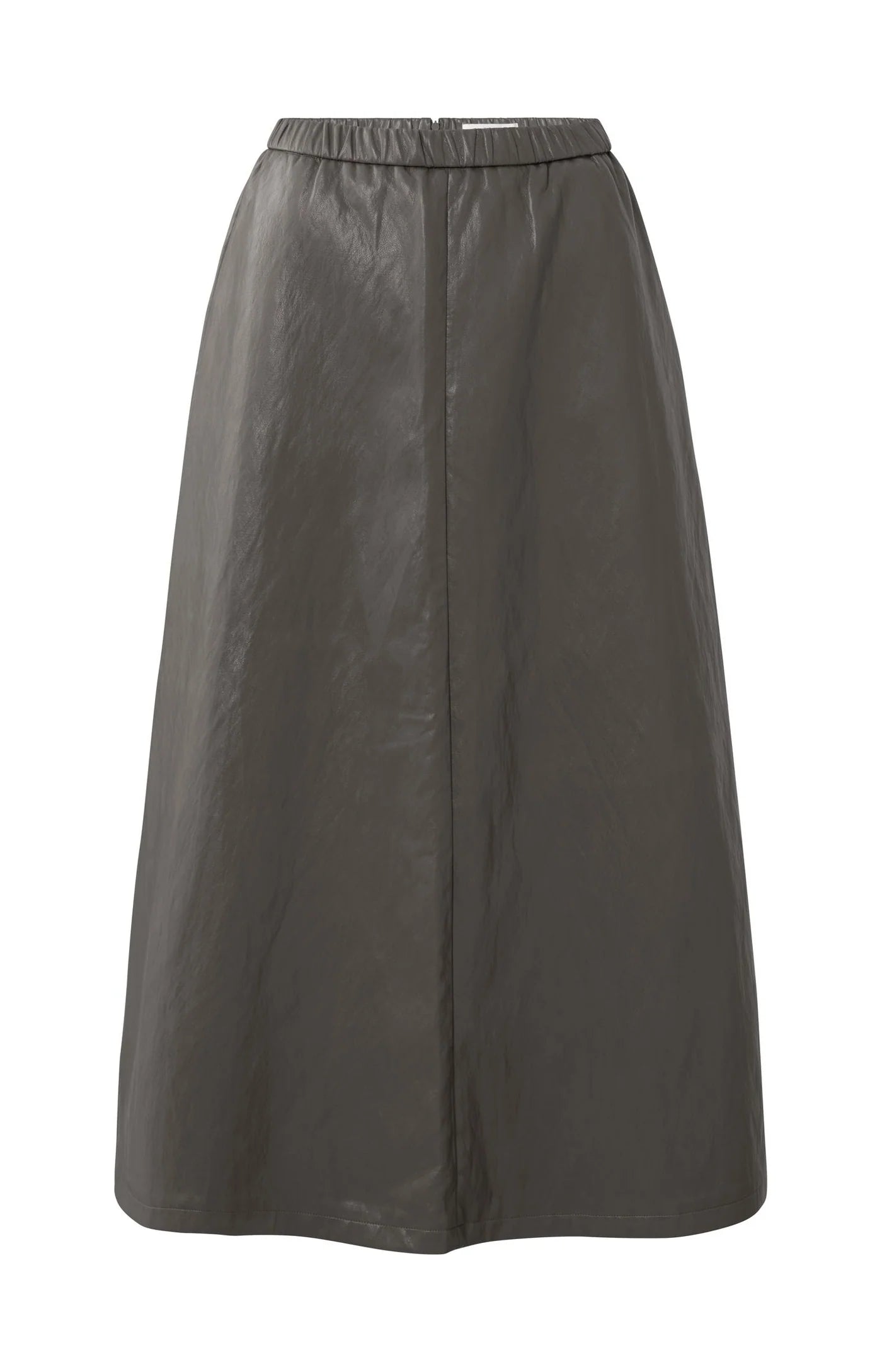 Faux Leather A-Line Midi Skirt with Pockets