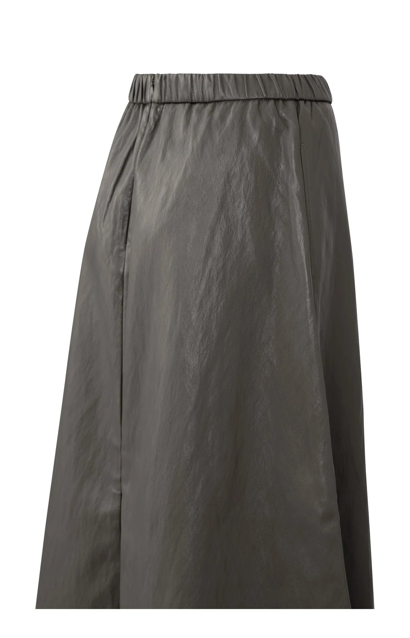 Faux Leather A-Line Midi Skirt with Pockets