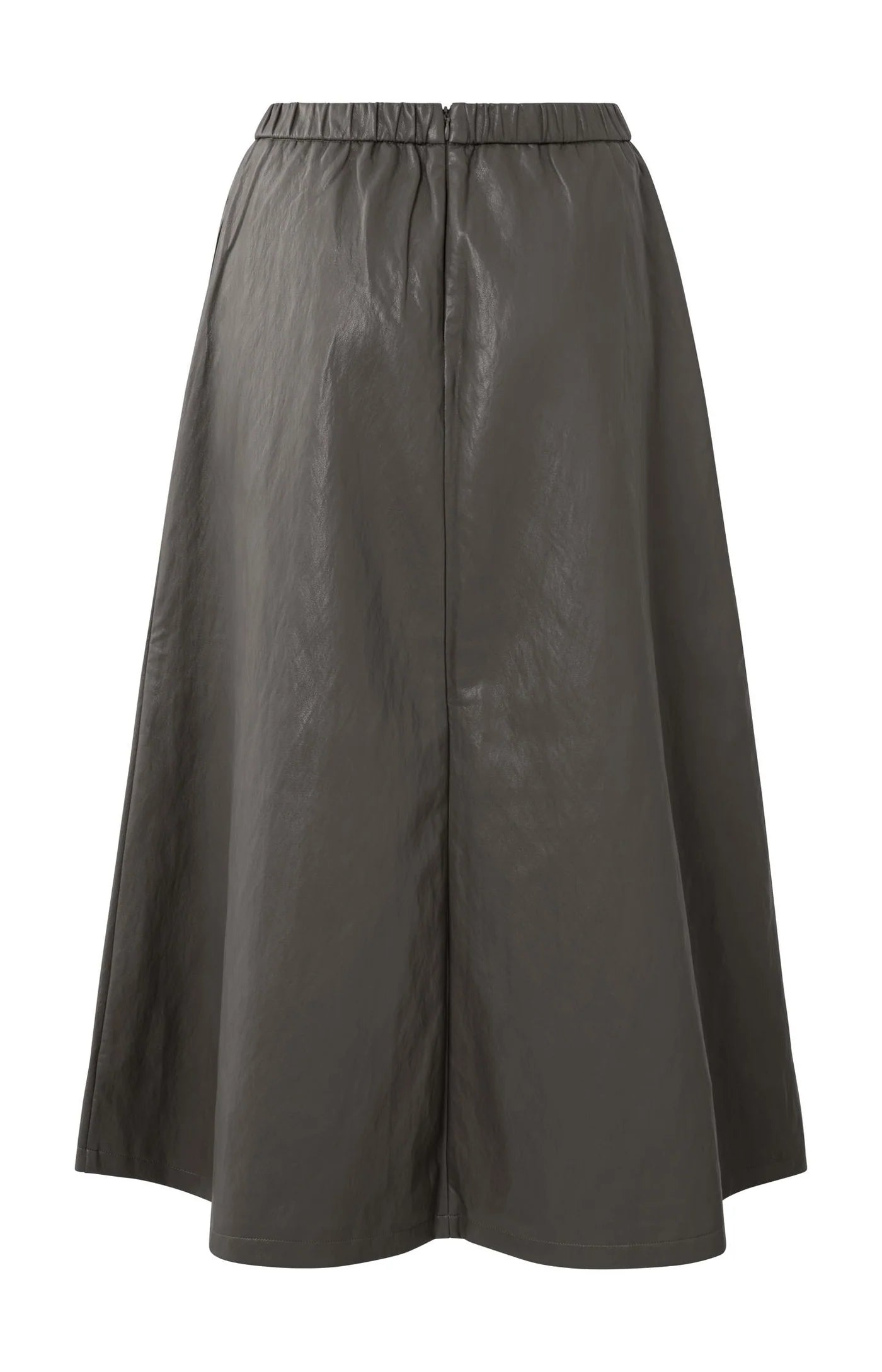 Faux Leather A-Line Midi Skirt with Pockets
