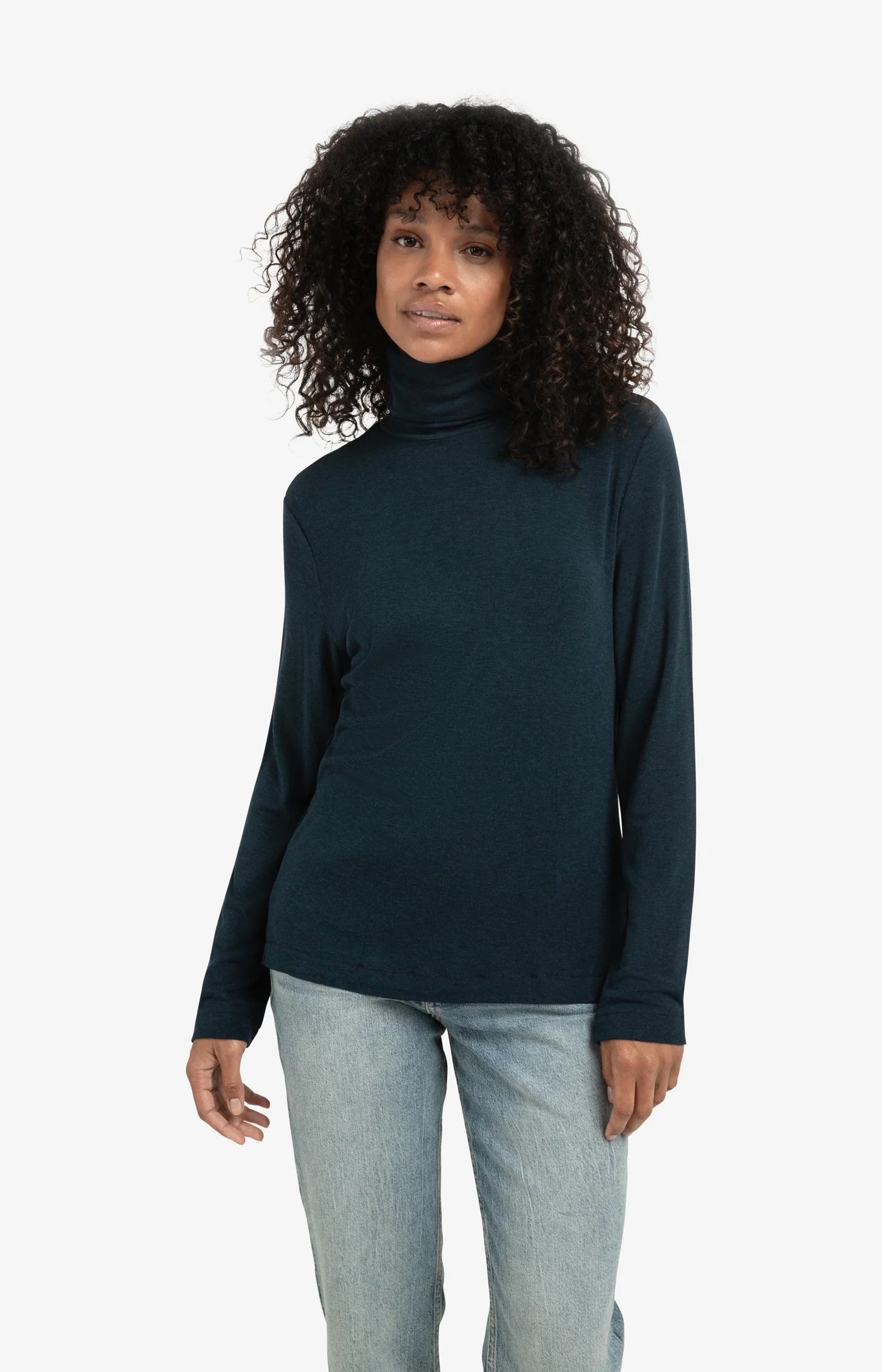 Heavyweight Jersey Top with Turtleneck & Long Sleeves - Collegiate Blue