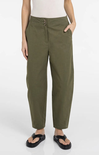 High waist barrel trousers with button detail
