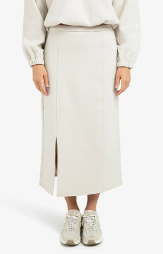 Jersey Midi Skirt with Elastic Waistband & Front Slit - Cloudy Grey Melange