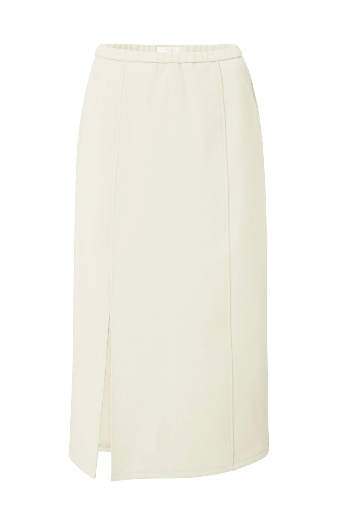 Jersey Midi Skirt with Elastic Waistband & Front Slit - Cloudy Grey Melange