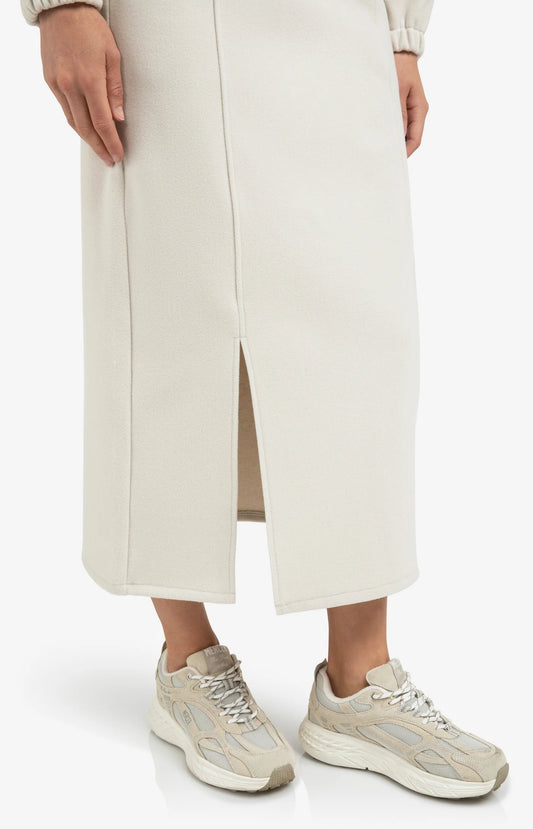 Jersey Midi Skirt with Elastic Waistband & Front Slit - Cloudy Grey Melange