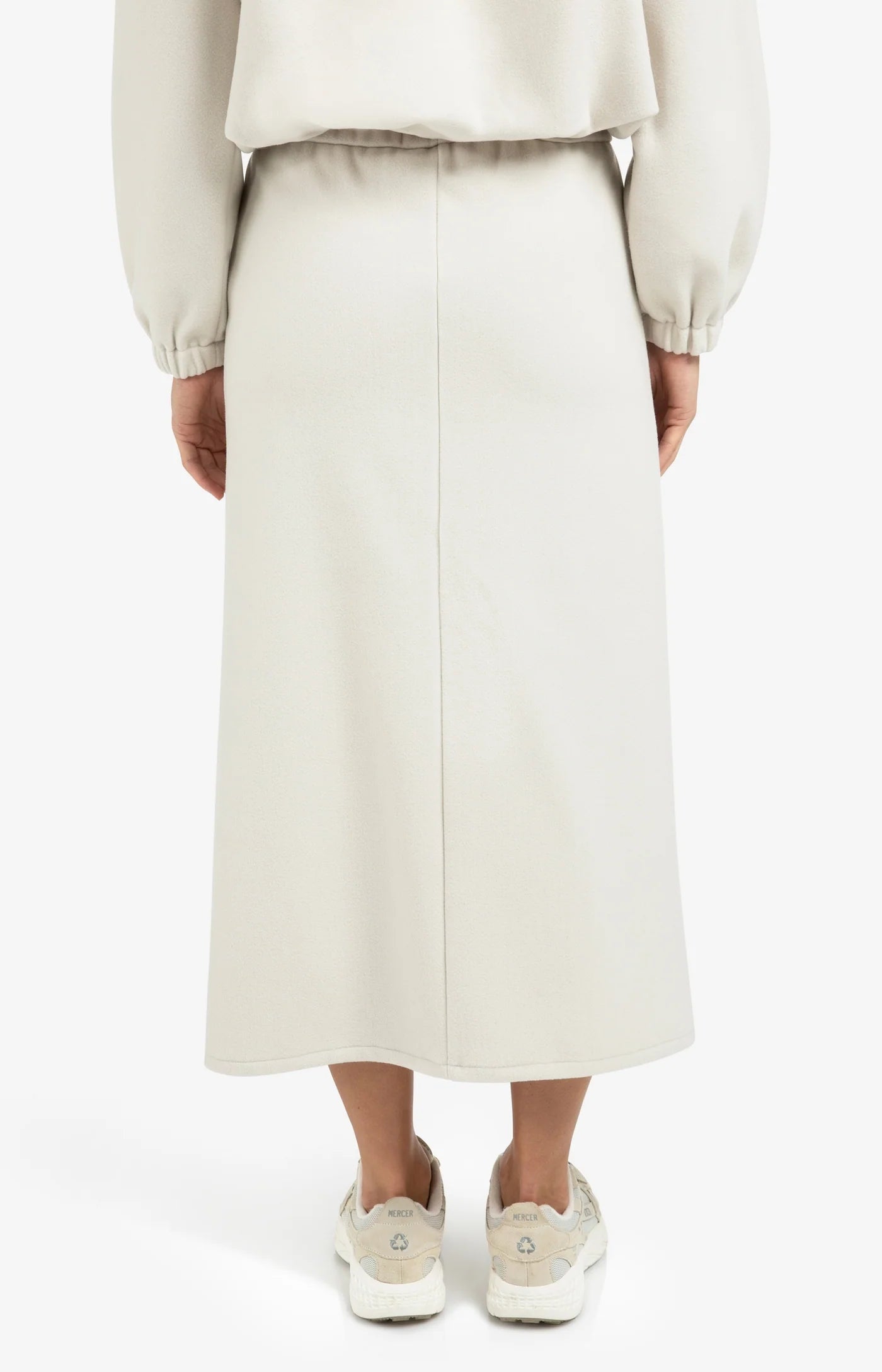 Jersey Midi Skirt with Elastic Waistband & Front Slit - Cloudy Grey Melange
