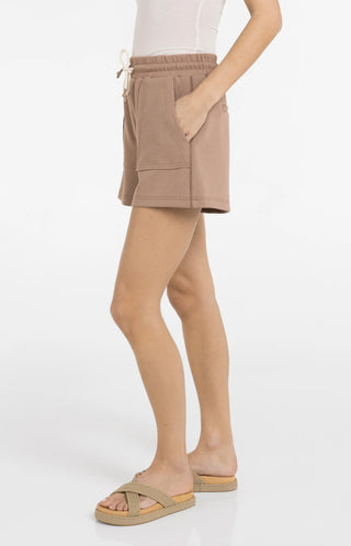 Jersey Short with Cargo Pockets and Elastic Waist in Brown