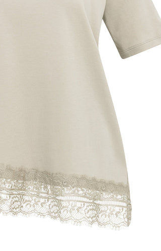 Jersey T-Shirt With Lace Hem in Pure Cashmere