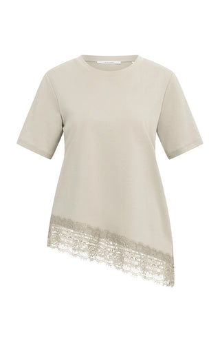 Jersey T-Shirt With Lace Hem in Pure Cashmere