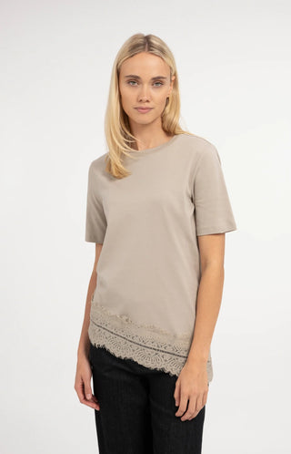 Jersey T-Shirt With Lace Hem in Pure Cashmere