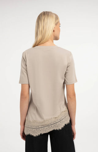 Jersey T-Shirt With Lace Hem in Pure Cashmere