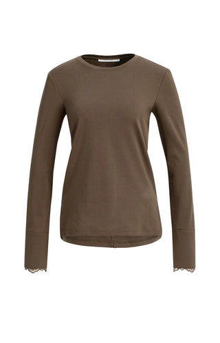 Long Sleeve Top with Lace Cuff in Cocoa Brown