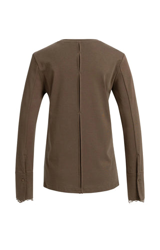 Long Sleeve Top with Lace Cuff in Cocoa Brown