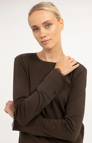 Long Sleeve Top with Lace Cuff in Delicioso Brown