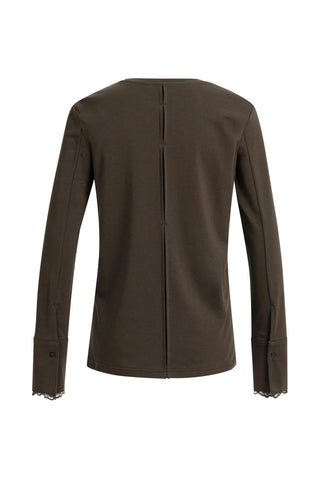 Long Sleeve Top with Lace Cuff in Delicioso Brown