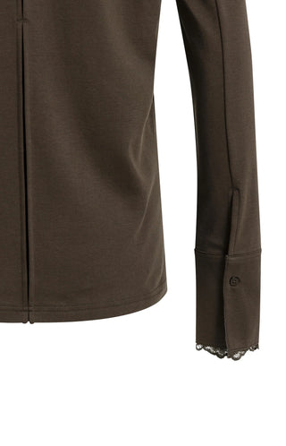 Long Sleeve Top with Lace Cuff in Delicioso Brown