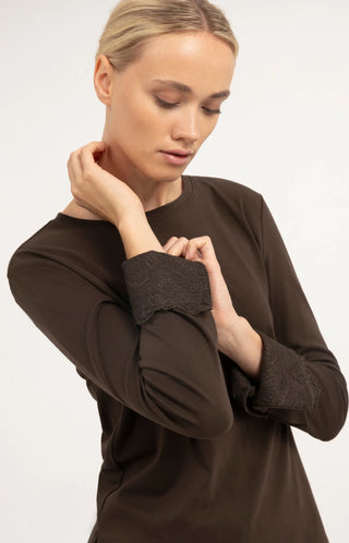 Long Sleeve Top with Lace Cuff in Delicioso Brown