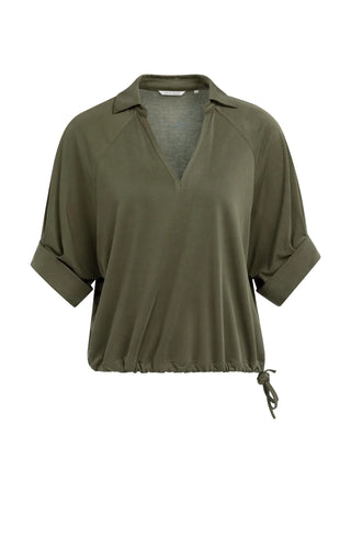 Jersey top with pleated sleeves