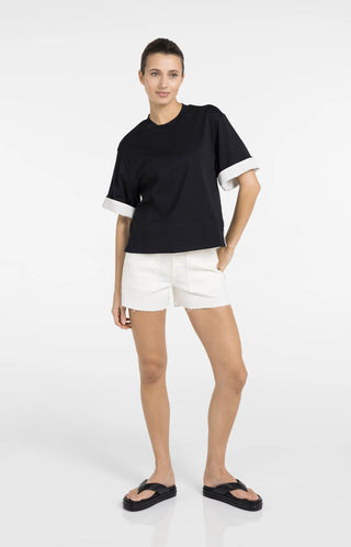 Jersey Top with Woven Details in Black