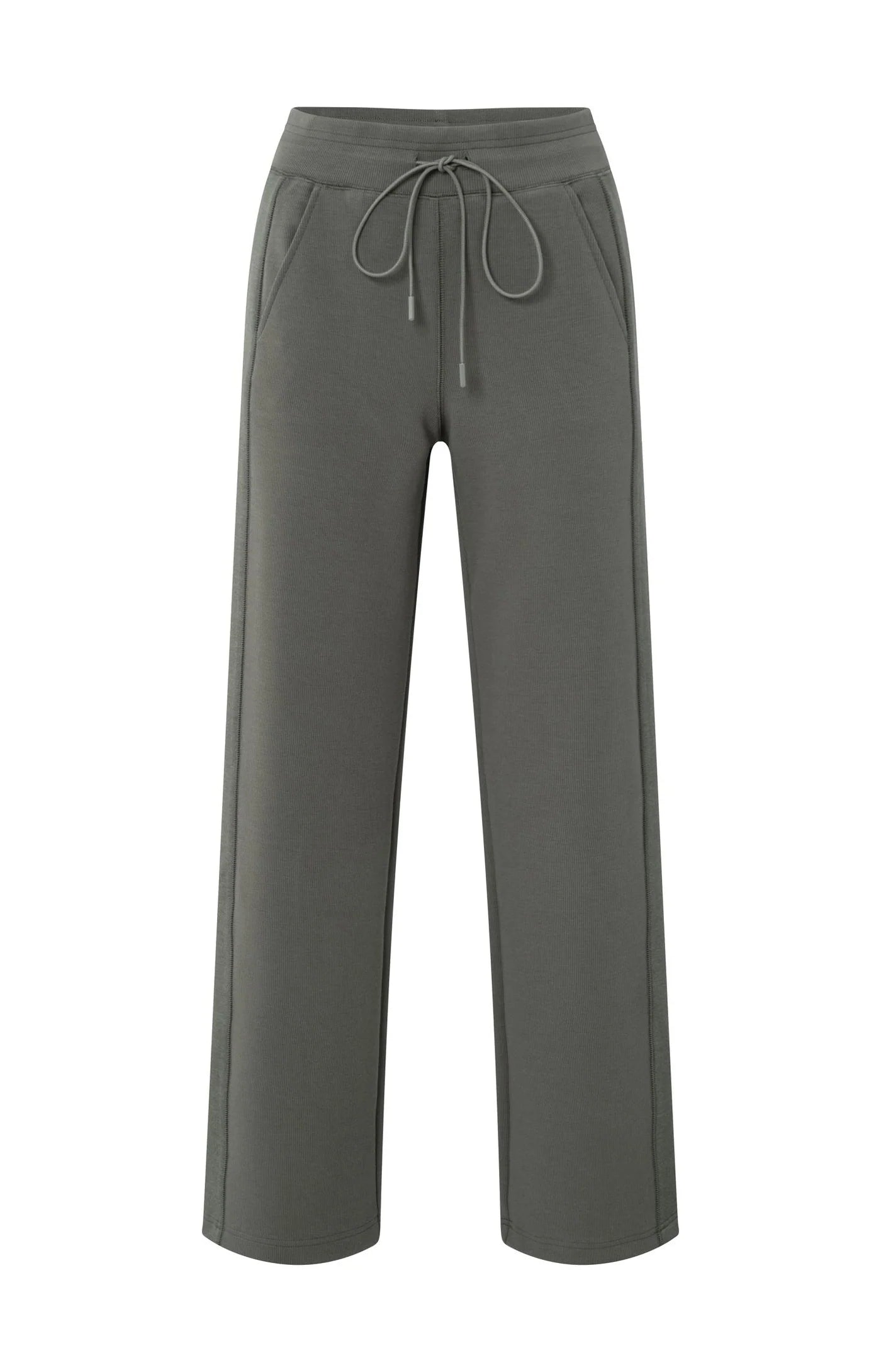 Jersey Trousers with Wide Legs & Side Seam Details - Dark Night Grey