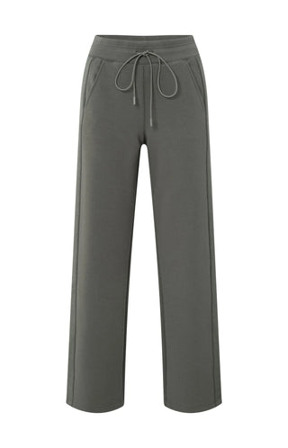 Jersey Trousers with Wide Legs & Side Seam Details - Dark Night Grey