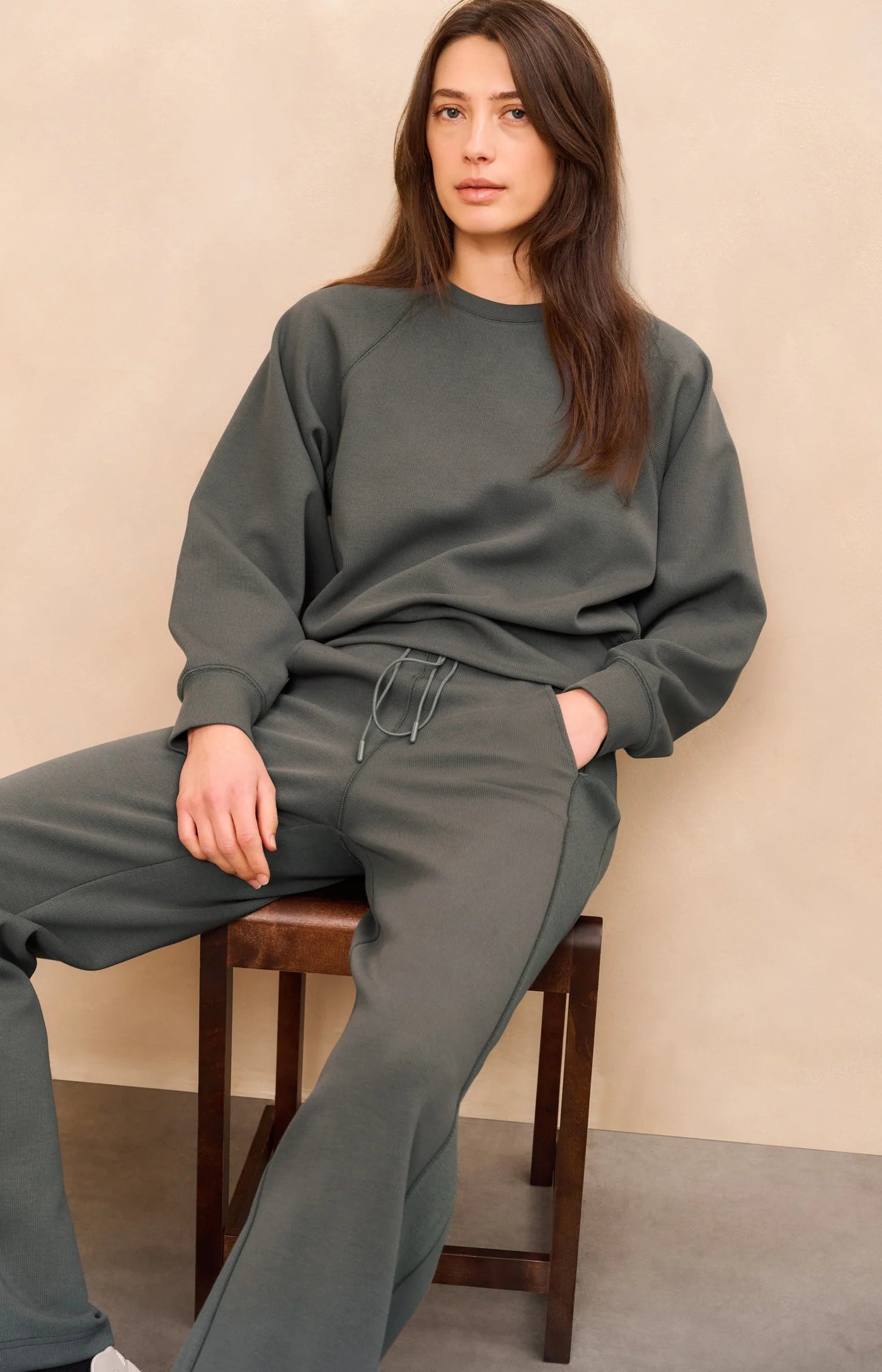 Jersey Trousers with Wide Legs & Side Seam Details - Dark Night Grey