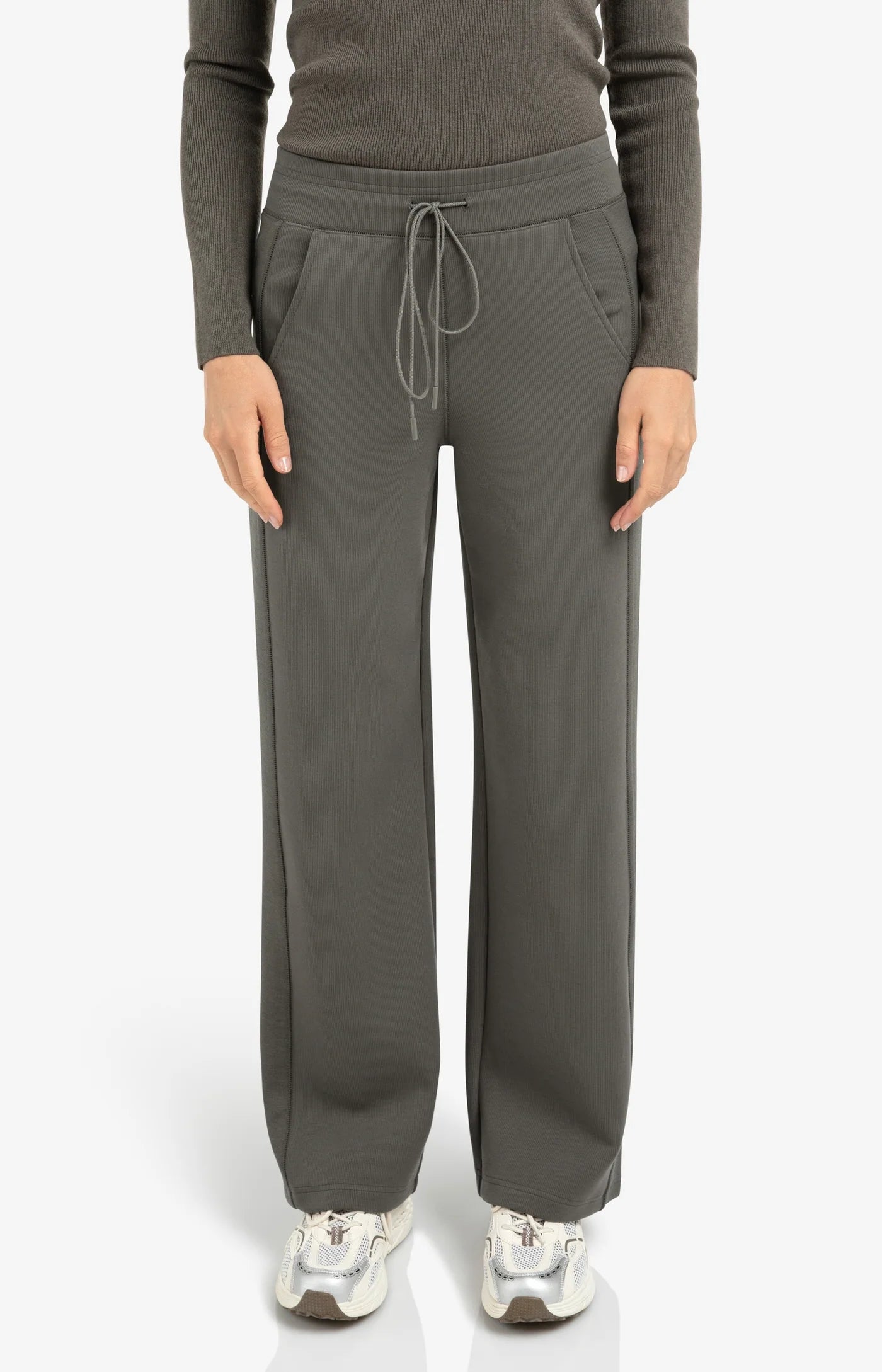 Jersey Trousers with Wide Legs & Side Seam Details - Dark Night Grey