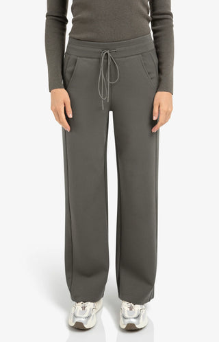 Jersey Trousers with Wide Legs & Side Seam Details - Dark Night Grey