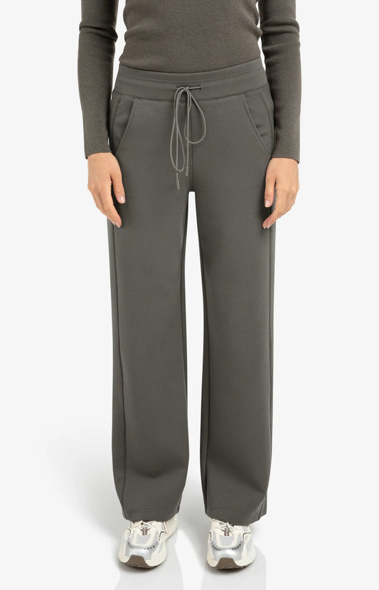 Jersey Trousers with Wide Legs & Side Seam Details - Dark Night Grey