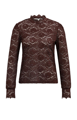 Lace Top with High Neck in Bitter Chocolate