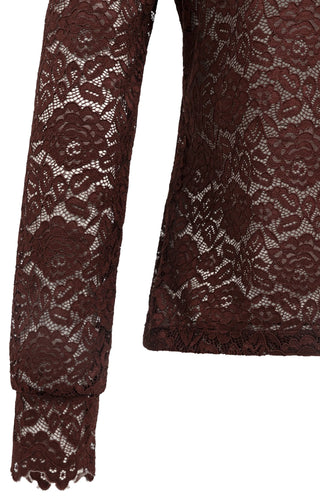 Lace Top with High Neck in Bitter Chocolate