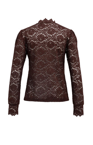 Lace Top with High Neck in Bitter Chocolate