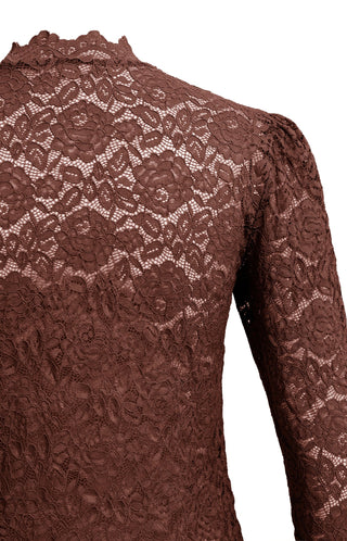 Lace Top with High Neck in Bitter Chocolate