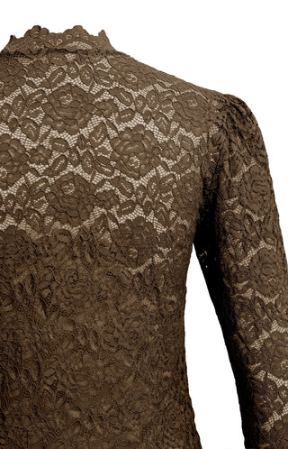 Lace Top with High Neck in Delicioso Brown