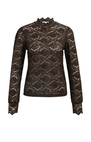 Lace Top with High Neck in Delicioso Brown