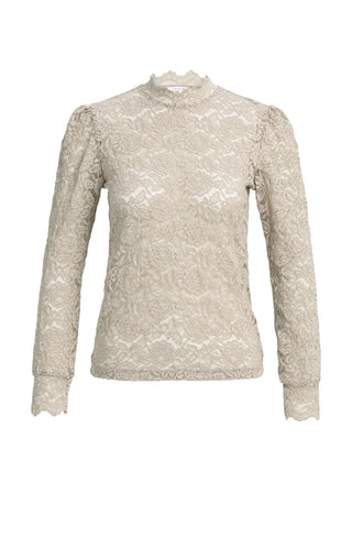 Lace Top with High Neck in Pure Cashmere