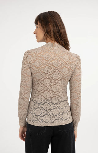 Lace Top with High Neck in Pure Cashmere