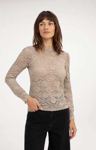 Lace Top with High Neck in Pure Cashmere