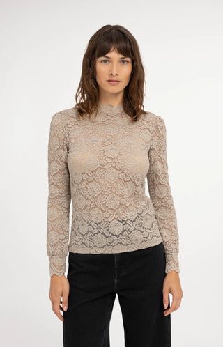 Lace Top with High Neck in Pure Cashmere