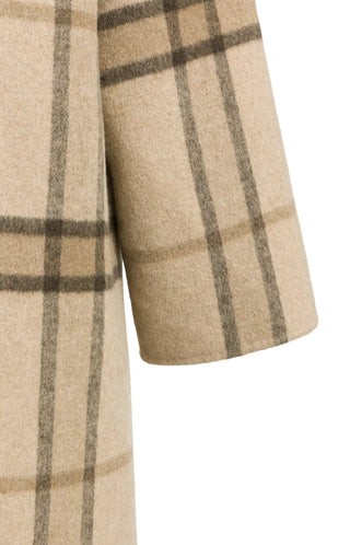 Long Checked Wool Blend Coat with Oversized Fit