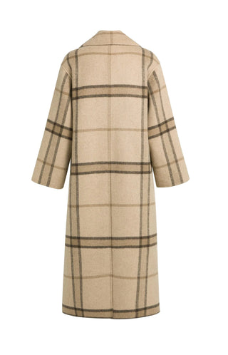 Long Checked Wool Blend Coat with Oversized Fit