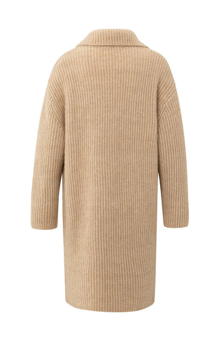 Long Heavy Knit Cardigan With Collar & Patch Pockets