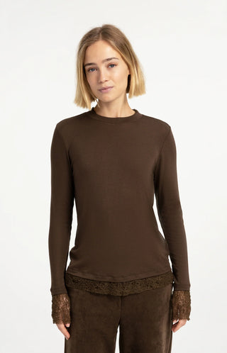 Long sleeve jersey top with lace details