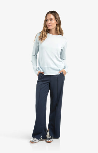 Long Sleeve Top with Woven Hem & Cuff Details - Secret Spaces Grey